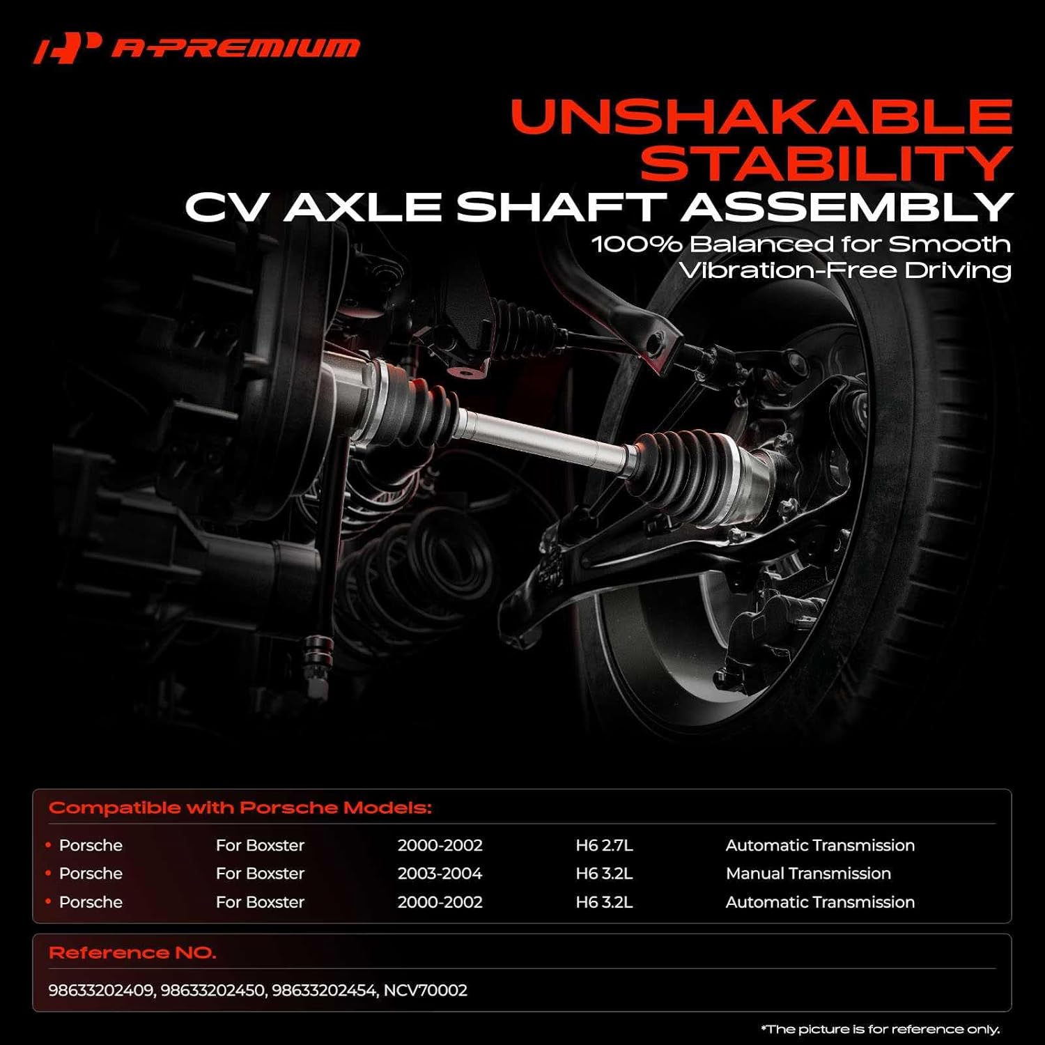 A-Premium CV Axle Shaft Assembly Compatible with Porsche Boxster 2000 2001 2002 2003 2004 H6 3.2L, Manual Transmission Only, Rear Left or Right, Replace# 98633202454, 98633202450