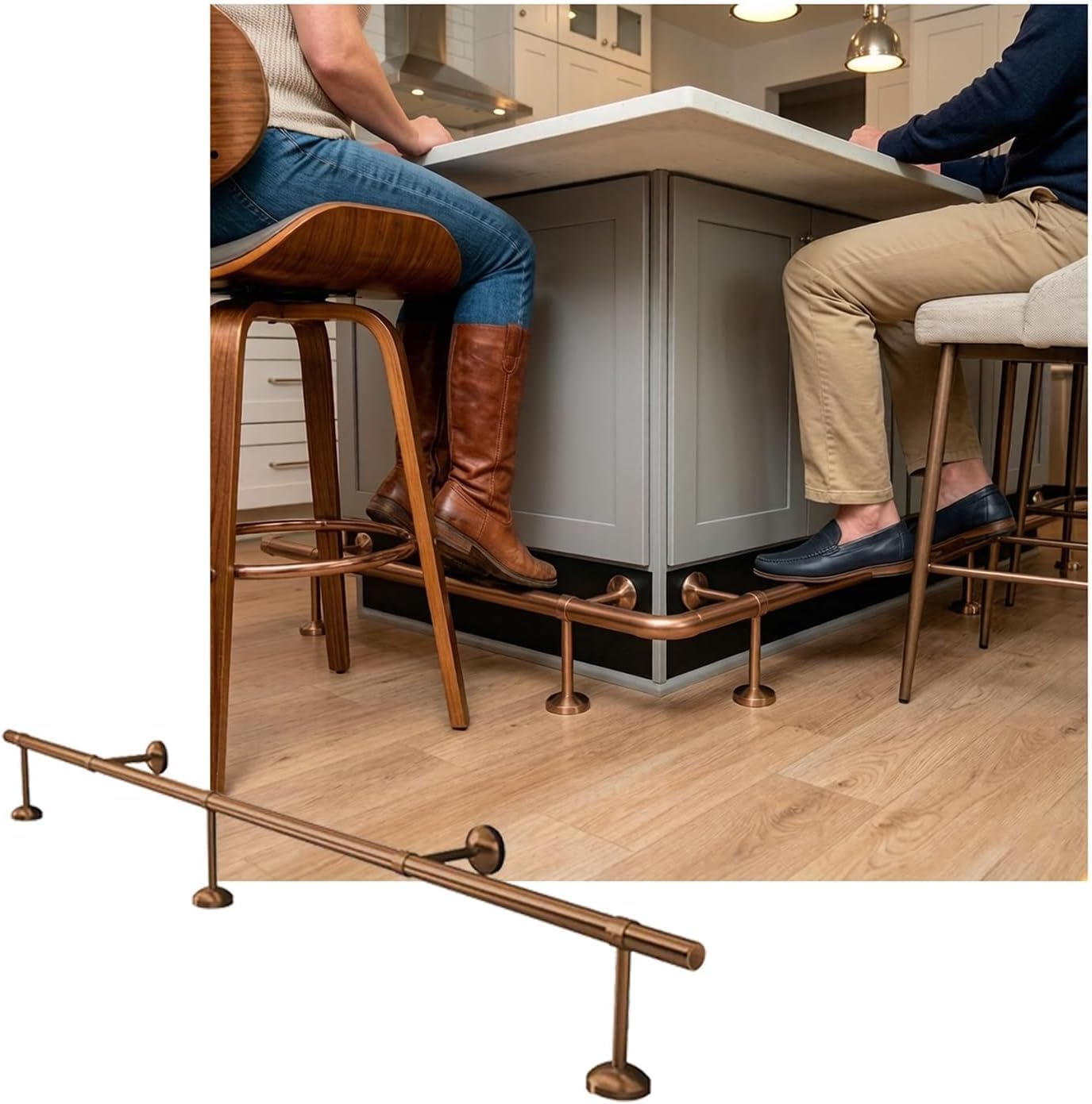 Kjobdwz Brass Bar Foot Rail Stainless Steel Bar Foot Rail，Water-Resistant Bars Feet Rails Kit For Indoor Outdoors Reception Desk Counter(,4.0M/13.12Ft)