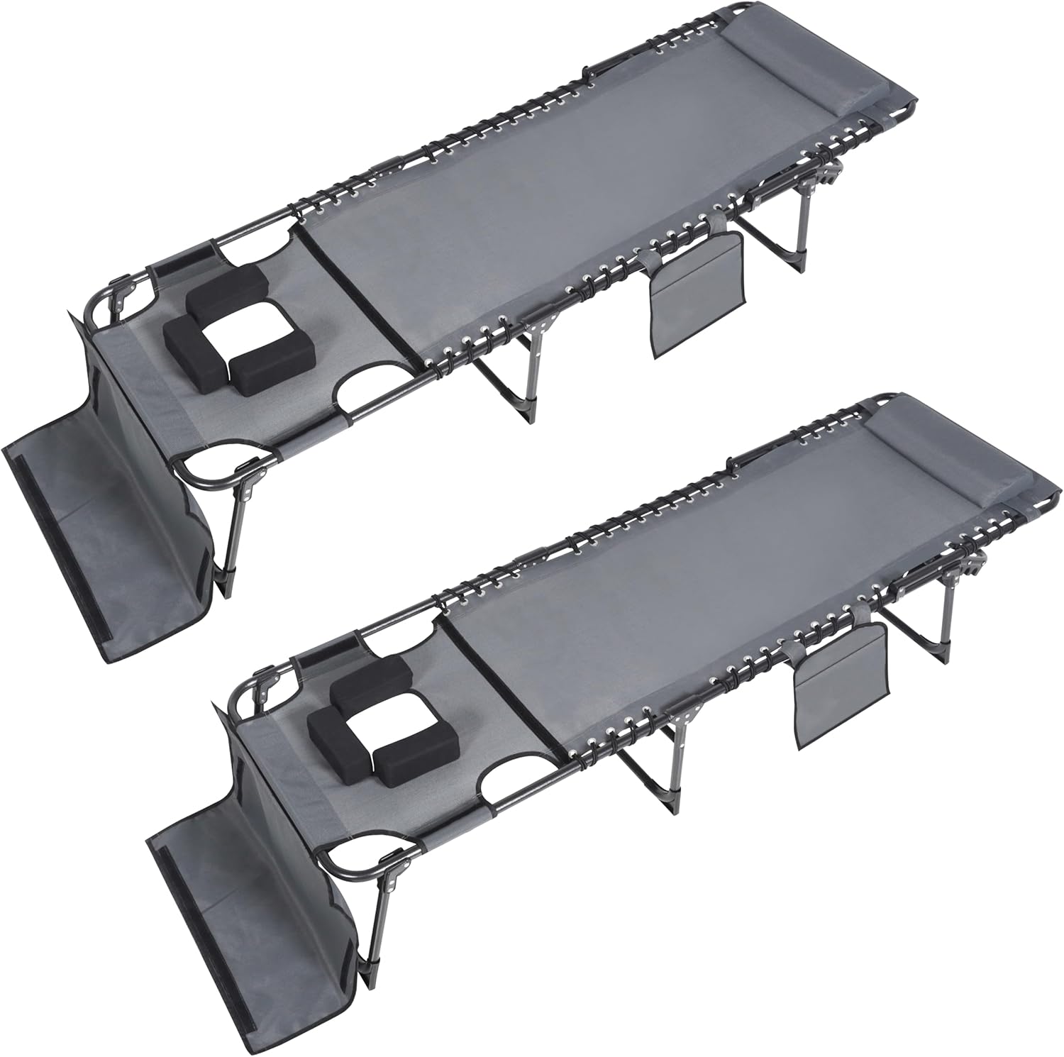 Yardenaler Foldable Chaise Patio Lounge Chair 2 Pack with Face and Arm Hole, Portable Outdoor Tanning Chair with Detachable Pocket and Pillow for Beach, Patio and Pool, Cream White