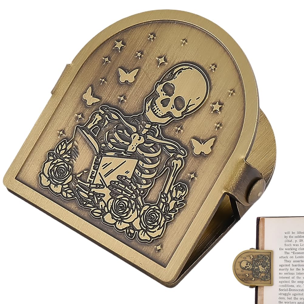 CRASPIRE Halloween Skeleton Travelers Notebook Clip Skull Butterfly Vintage Journal Metal Book Clips Brass Decorative Page Binder Clamp File Holder Bookmark for Planner TN Travel Art Documents Reading — image 1