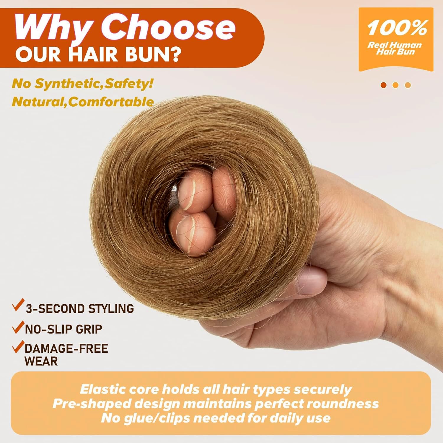 PORSMEER 30g Human Hair Messy Bun Hair Piece 100% Real Hair Chignons Scrunchies Natural Wavy Fluffy Buns for Women Donut Updo Hair Pieces Bun Extension Brown-6# - Image 4