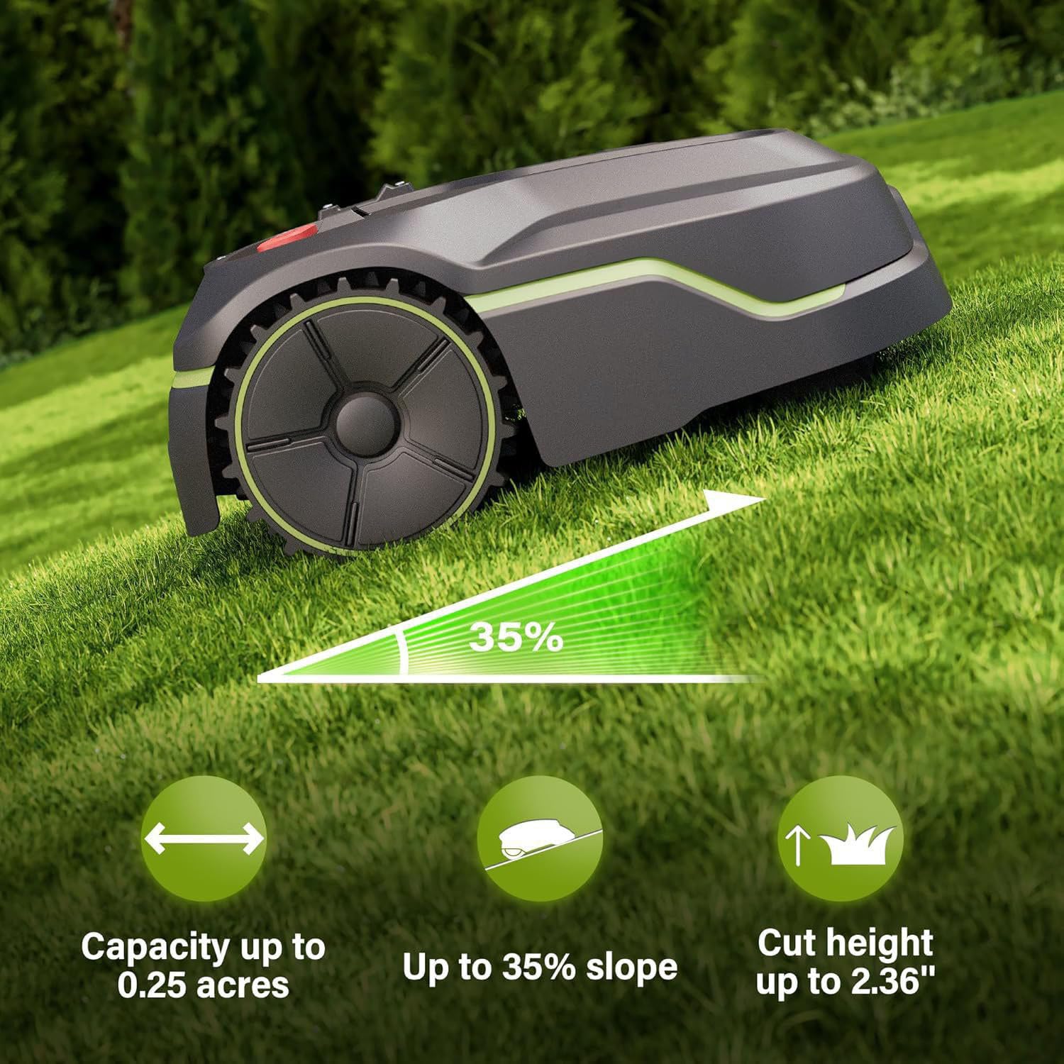 Cortacésped Robótico Inteligente, Mapeo Inteligente De 800 M²,Recarga Automática,Pendiente del 35%,Corte De 30-60 Mm,WiFi/Bluetooth, Resistente Al Agua Ipx5,para Jardines Y Césped