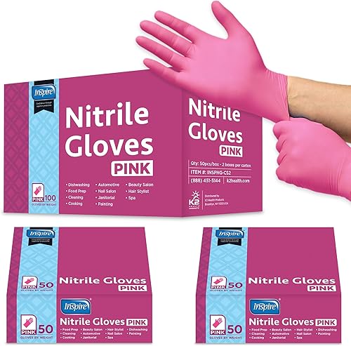 Miniatura 8 de Inspire Guantes desechables sin látex  Guantes de nitrilo rosa para peluquería y uñas, guantes desechables de nitrilo esteticista