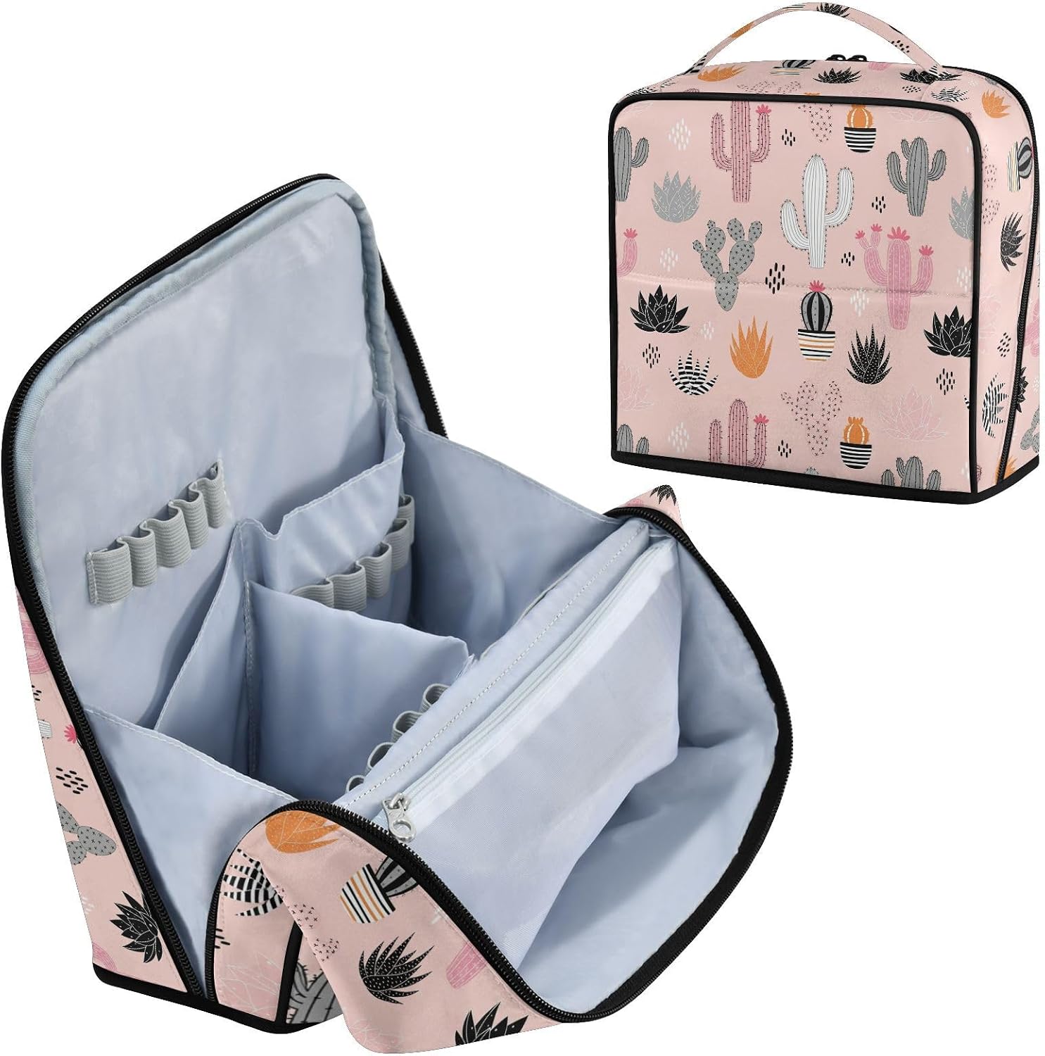 Flower Cactus Succulent Pink Makeup Bag Travel Cosmetic Bag for Women