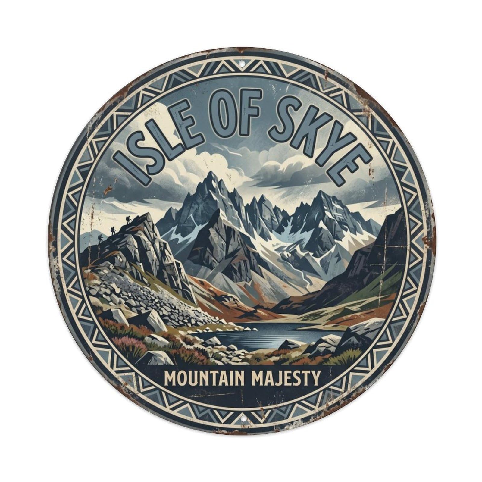 Vintage Travel Skye Island Mountains Metal Tin Sign Plaque Wall Decor for Cafe, Club Bar, Office, Home Garden Round Metal Poster 8x8Inch