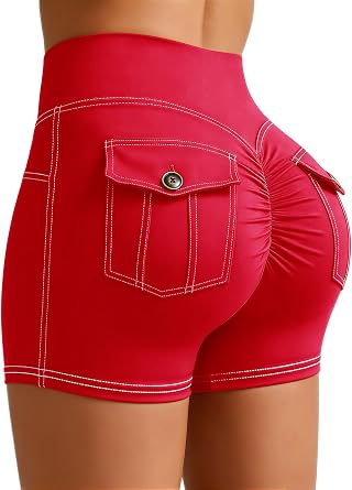 STARBILD Gym Shorts for Women with Pockets, 4.5'' Cargo Shorts Sport Scrunch Bums Butt Lifting Booty for Workout Yoga Fitness