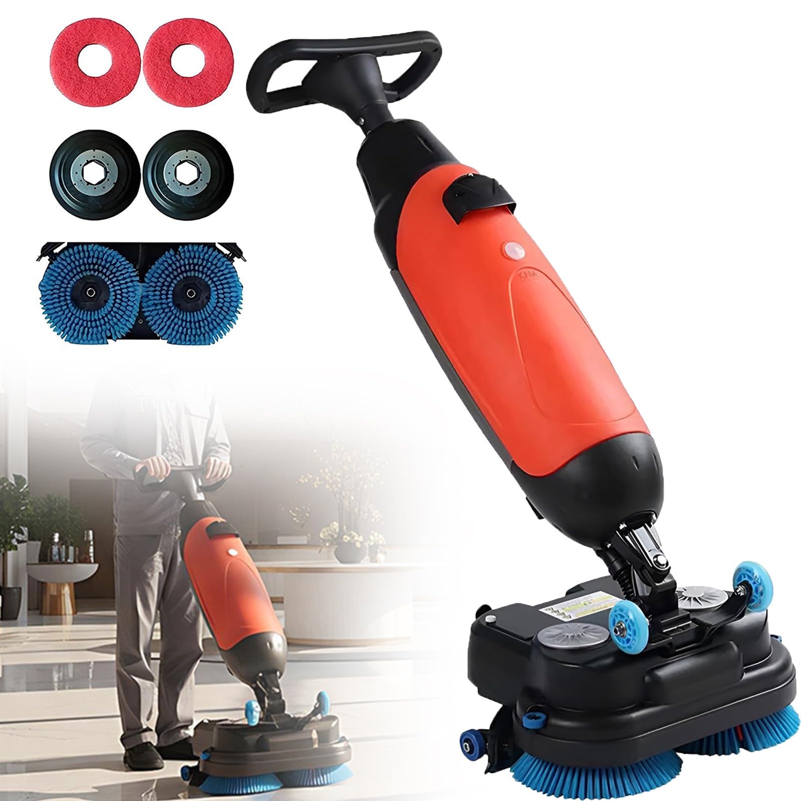 Fregadora Aspiradora Industrial a Batería 24V - Limpiadora de Suelos Profesional con Cabezal Doble,Ancho 17",Capacidad 12000 pies²/h,para Uso Intensivo en Almacenes y Fábricas Red-12A