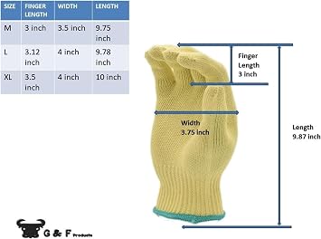 G & F Products 1678M Yellow Medium Cut Resistant Kevlar Knit Work Gloves