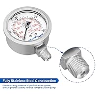 Vista 179 de MEASUREMAN - Manómetro hidráulico relleno de glicerina, totalmente de acero inoxidable, tamaño del dial de 2.5 pulgadas, montaje inferior NPT de 1/4