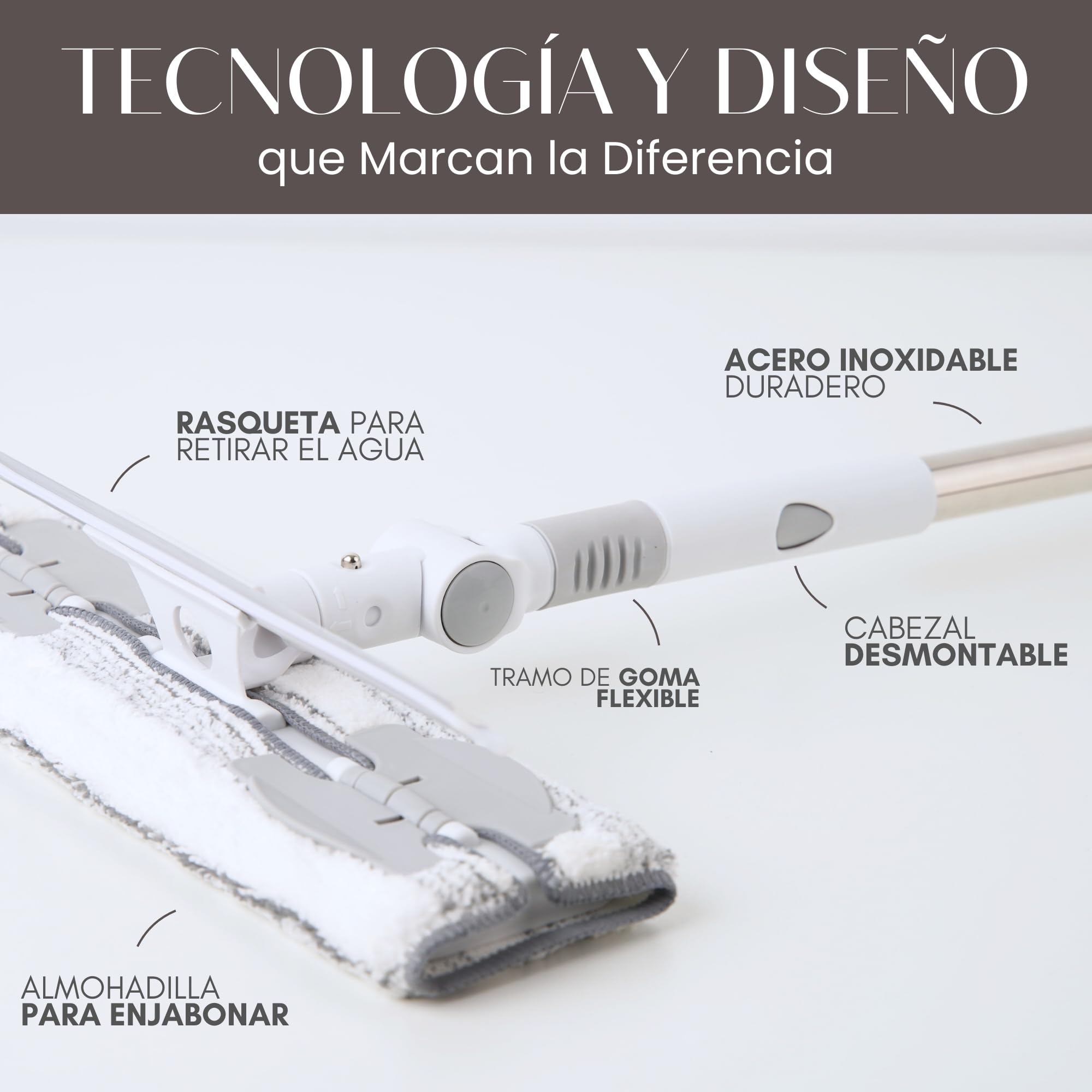 Kit Limpia Cristales Profesional con Palo Largo Extensible 2 en 1 (208 cm) | Rasqueta Limpiacristales Articulada para Ventanas | Cabezal Desmontable para Limpiar Ducha