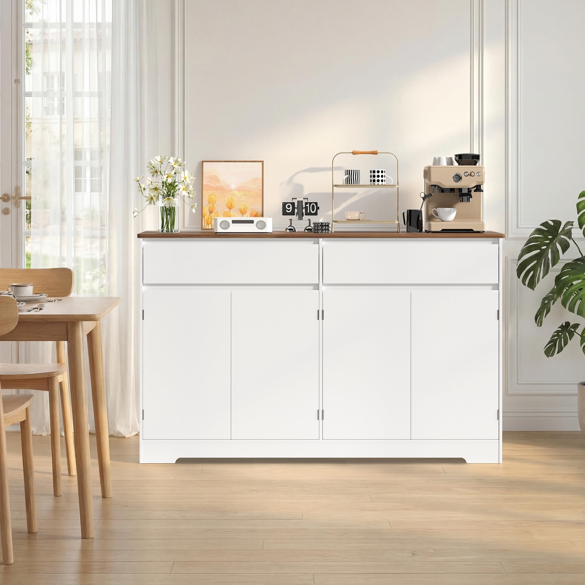 Xbro Credenza Cucina Grande 140 cm, Mobile Cucina con 4 Ante e 2 Cassetti, Madia Soggiorno Moderna con Ripiani Regolabili, Mobile Contenitore Multiuso per Cucina e Sala da Pranzo, Legno Naturale