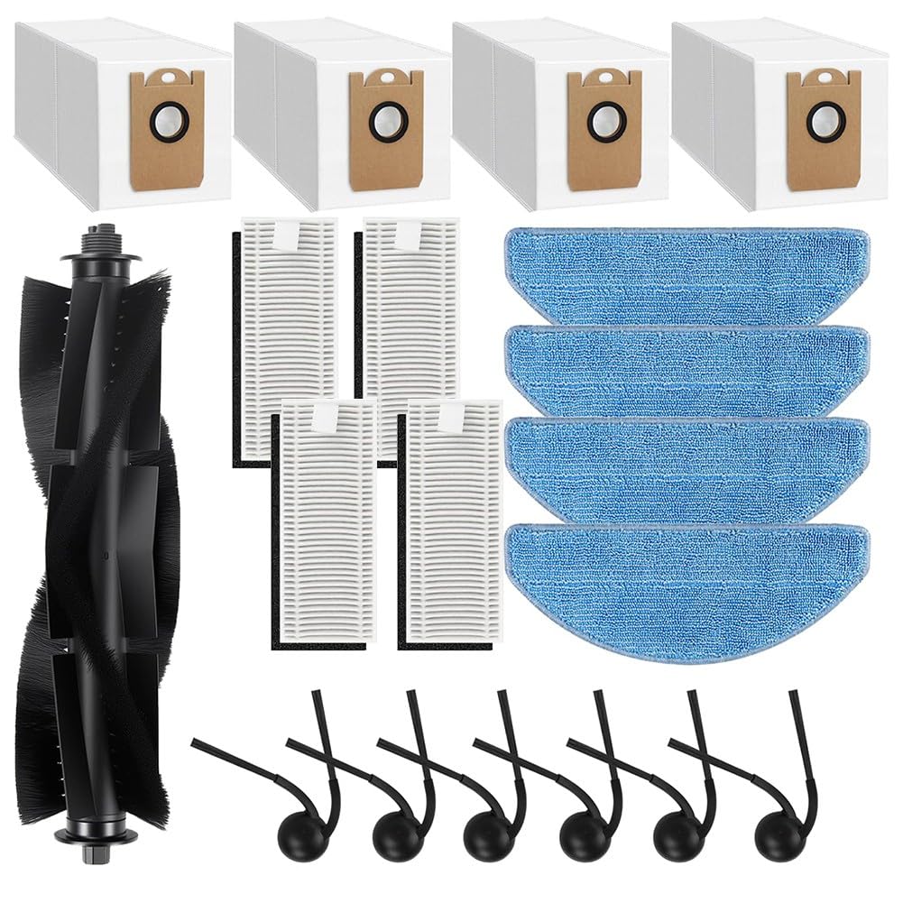Kit de 19 pièces de rechange avec brosse principale, brosses latérales, filtres, tampons de nettoyage et sacs à poussière pour robot aspirateur