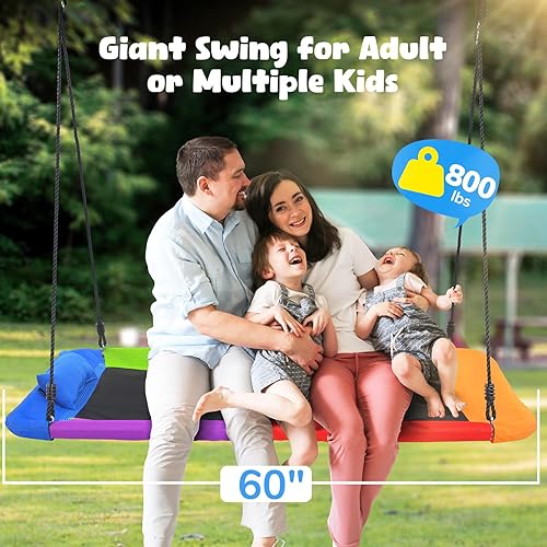 Miniatura 8 de Hapfan Columpio de árbol de plataforma de 60 pulgadas para niños y adultos con almohada, columpio rectangular grande resistente para niños al aire