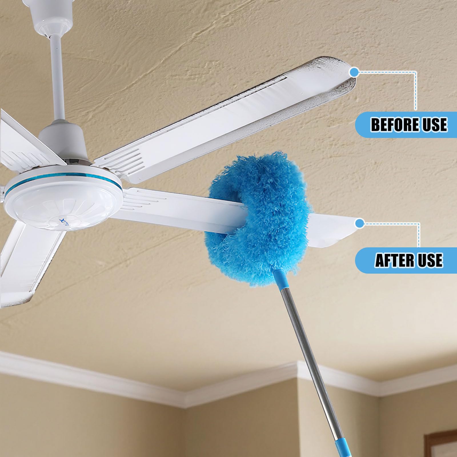 Plumeau Télescopique Extensible De 0.63m à 1.44m | Tige Longue Avec Tête Microfibre Lavable Pour Plafonds, Ventilateurs, Meubles