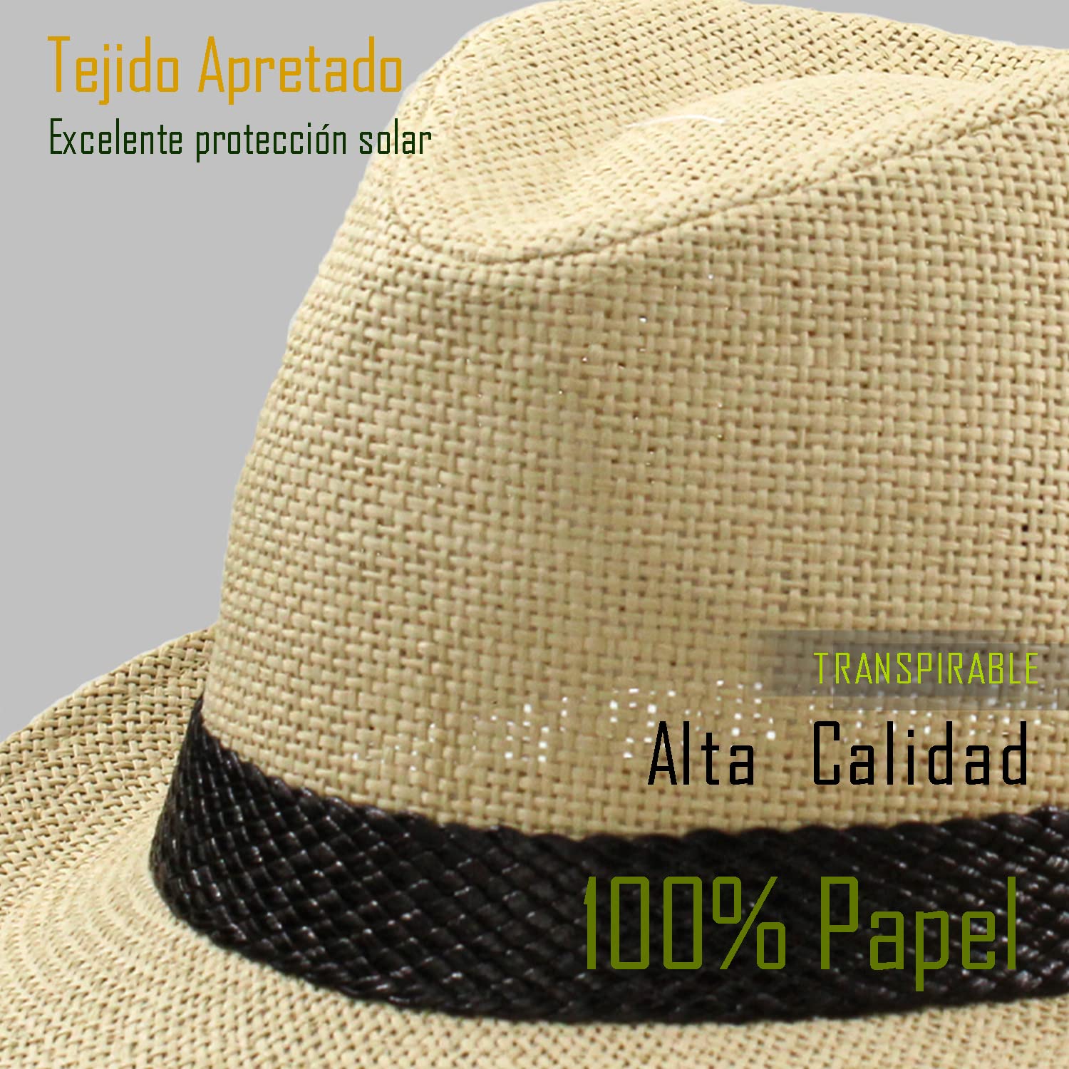 Sombrero Paja de Papel Hombre Mujer Gorra Panamá Verano Playa de ala Corta Moda Unisex 57/58CM