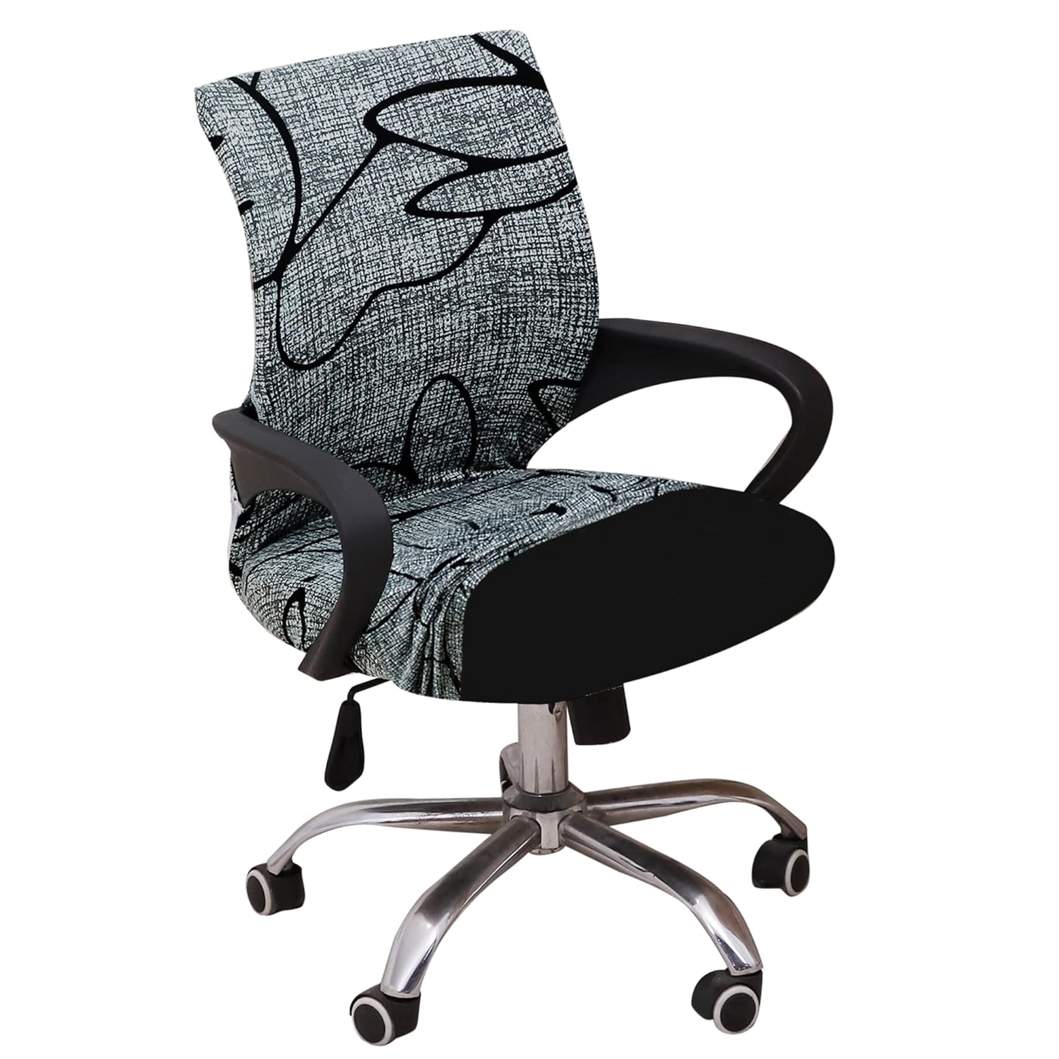 HOKIPO ‘Elira Series’ Printed Office Chair Cover for Desk Chair (Low-Back) – 140 GSM Stretchable Fabric – Anti-Slip – Fits Small & Low-Back Office Chairs, Intense Grey Abstract Floral (AR-6223-C2-S)