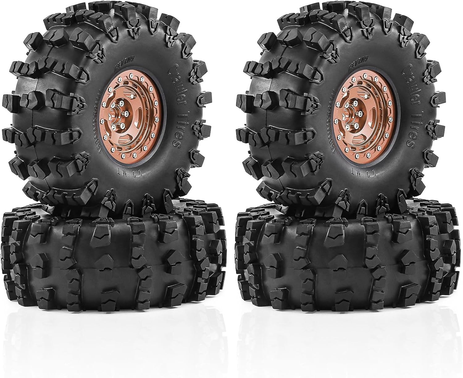 2.2" Beadlock Wheel Rims and Rubber Crawler Tires 150mm (5.91in) for 1/10 RC Crawler SCX10 RBX10 Wraith TRX4 (Bronze)