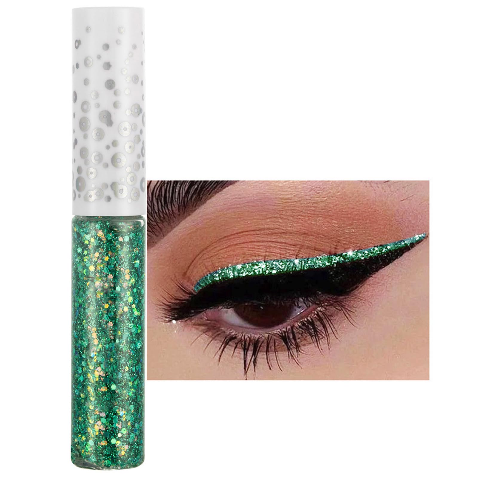 Green Eyeliner, Coloured Glitter Liquid Eye Liner Pencil Waterproof Long-Lasting Metallic Sparkling Fast Dry Smudge-Proof High Pigmented Christmas Gifts Eye Makeup for Women