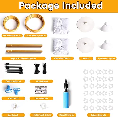 Miniatura 8 de Kit de soporte para arco de globos, reutilizable de 8.2 pies y 5 pies, soporte de arco de medio globo con base, marco de arco de globo dorado para