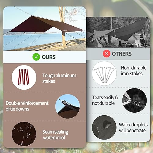 Miniatura 5 de JAICOM Lona Impermeable para Acampar - Toldo para Lluvia de Hamaca de 10X10 pies, Ultraligera y Portátil con Protección UV, Lona para Mochilero,