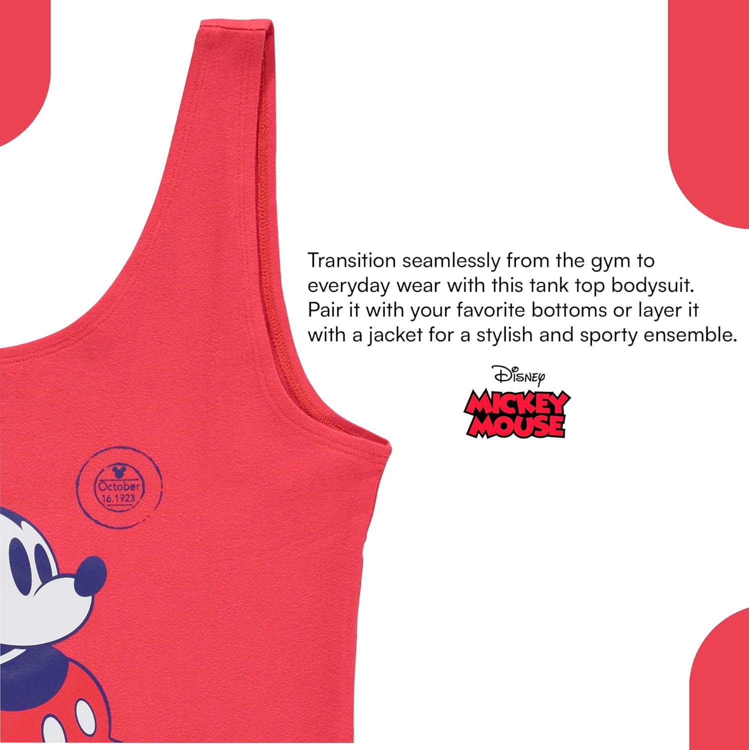 Disney Ladies Mickey & Minnie Mouse Bodysuit - Classic Mickey & Minnie Mouse Racer Back Tank Top Bodysuit Shapewear