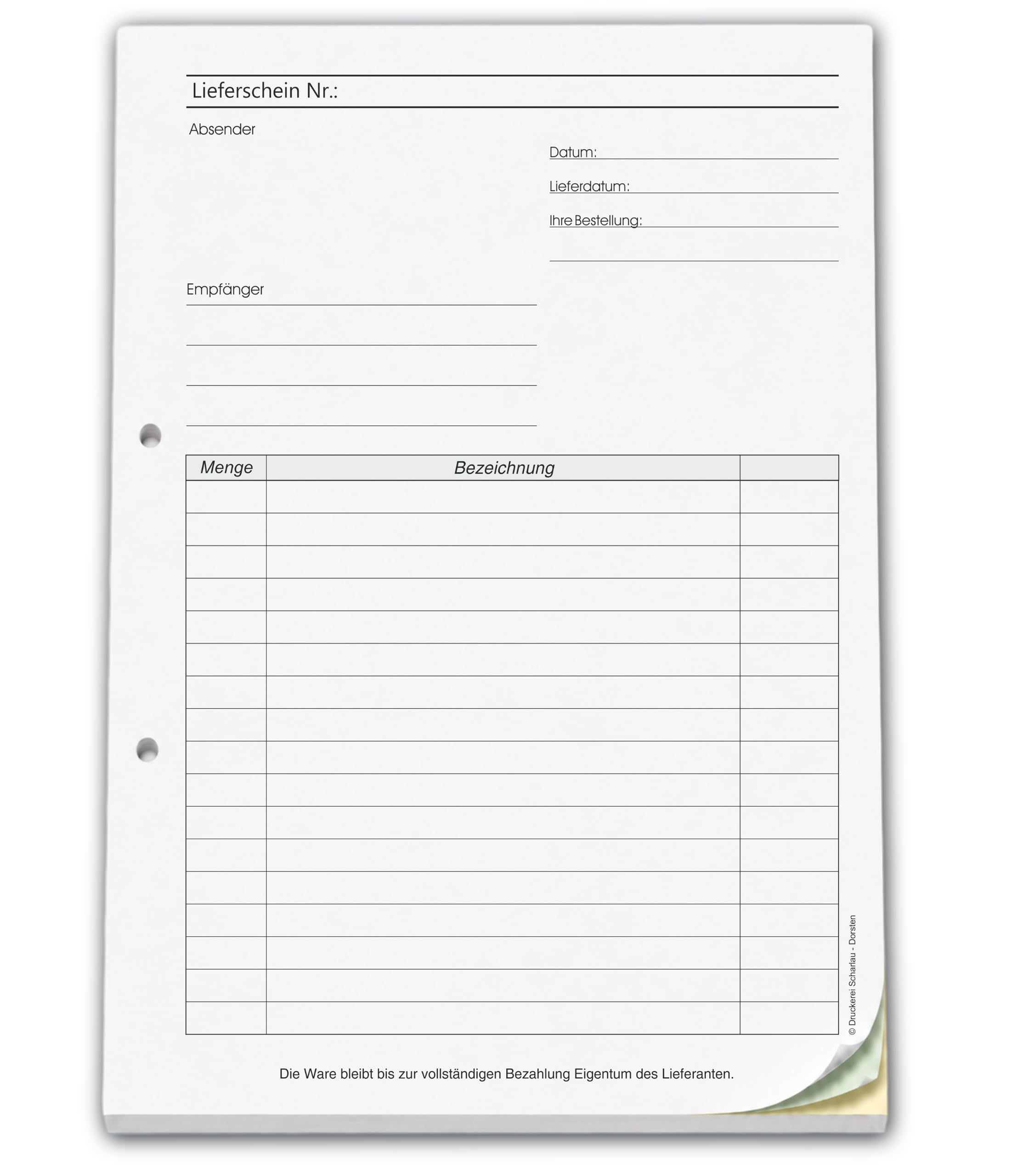 5x Lieferscheinblock DIN A4 3-fach SD 3x30 Blatt gelocht