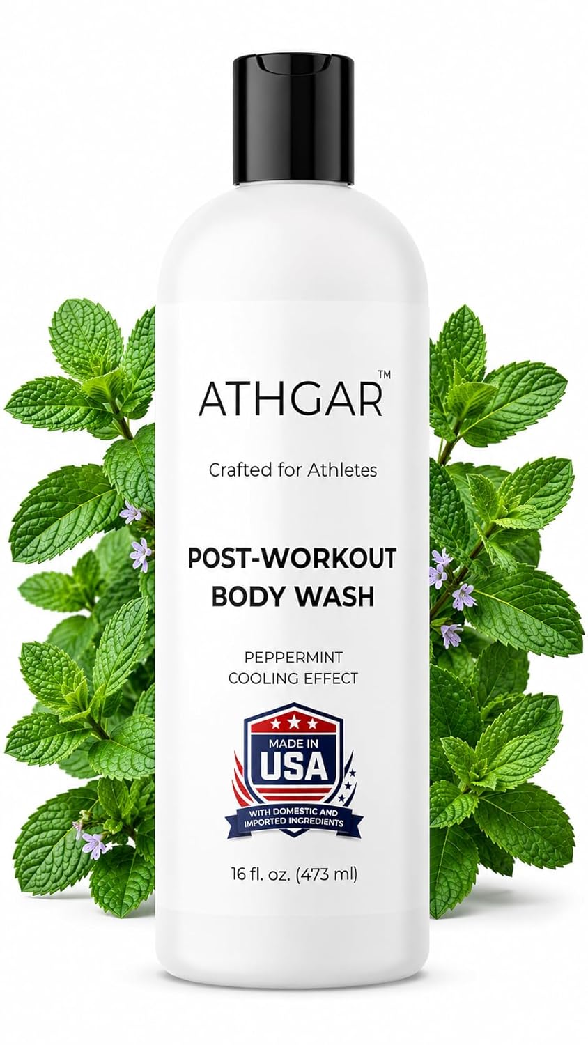 Refreshing Peppermint Body Wash | All Natural Shower Soap for Athletes | Odor Control & Moisturizing Care for Sports, Post Workout & Recovery | Paraben & GMO Free- 16 oz