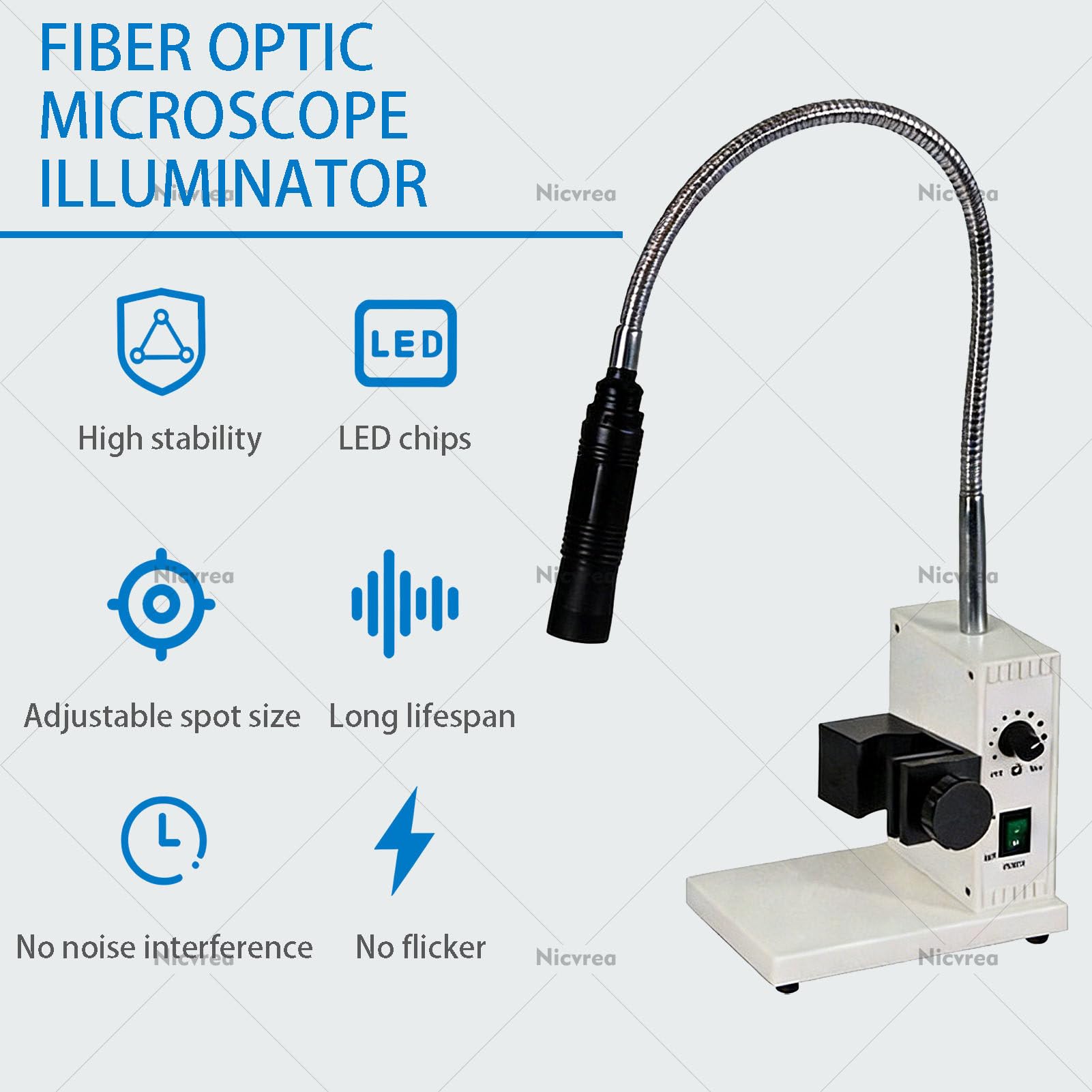 Iluminadores LED de microscopio de fibra óptica con cuello de cisne flexible, brillo ajustable y apertura para microscopios de zoom estéreo