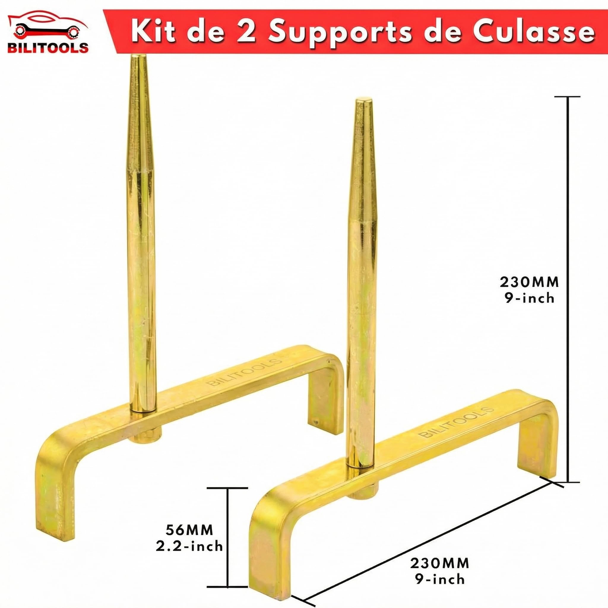 BILITOOLS Support de Culasse avec Pointes Coniques, Support de Culasse Universel en Acier Robuste pour Maintenance & Réparation Moteur