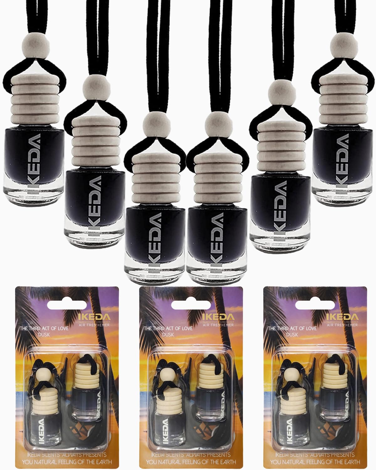 ikeda fragrance Car Air Freshener 4ml Car Scents | 6pcs 45-Days Keep Fragrance | Automotive Hanging Diffuser Bottles | Remove Auto Odor Long-Lasting Fresh Air for Home Deodorize (Dusk, 6pcs)
