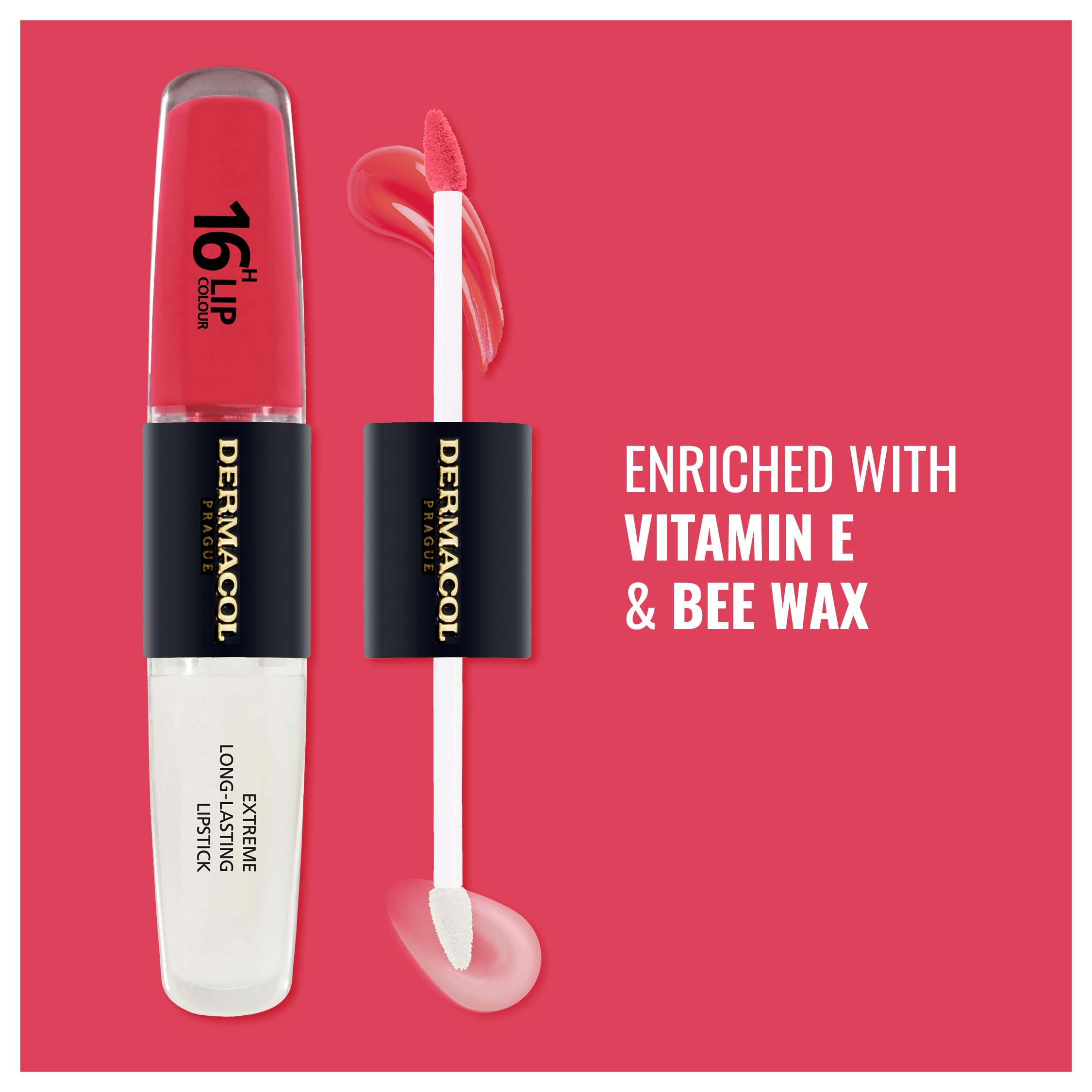 NEW Dermacol, 16-Hour Lip Colour, Highly Pigmented Glossy Lip Stain, Two-Phase Lip Plumper Gloss - Image 3