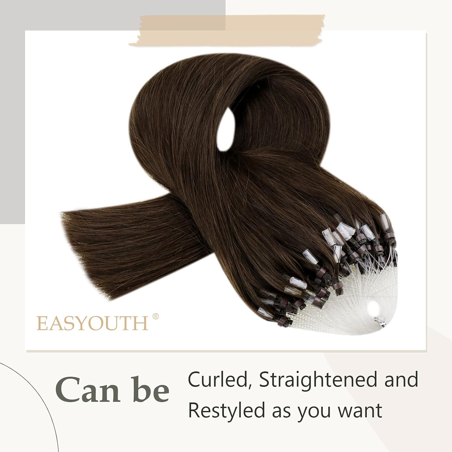 Easyouth Brown Micro Loop Hair Extensions Real Human Hair Medium Brown Pre Bonded Micro Human Hair Extensions Brown Micro Beads Hair Extensions Real Hair 16 Inch 50g/50s - Image 4