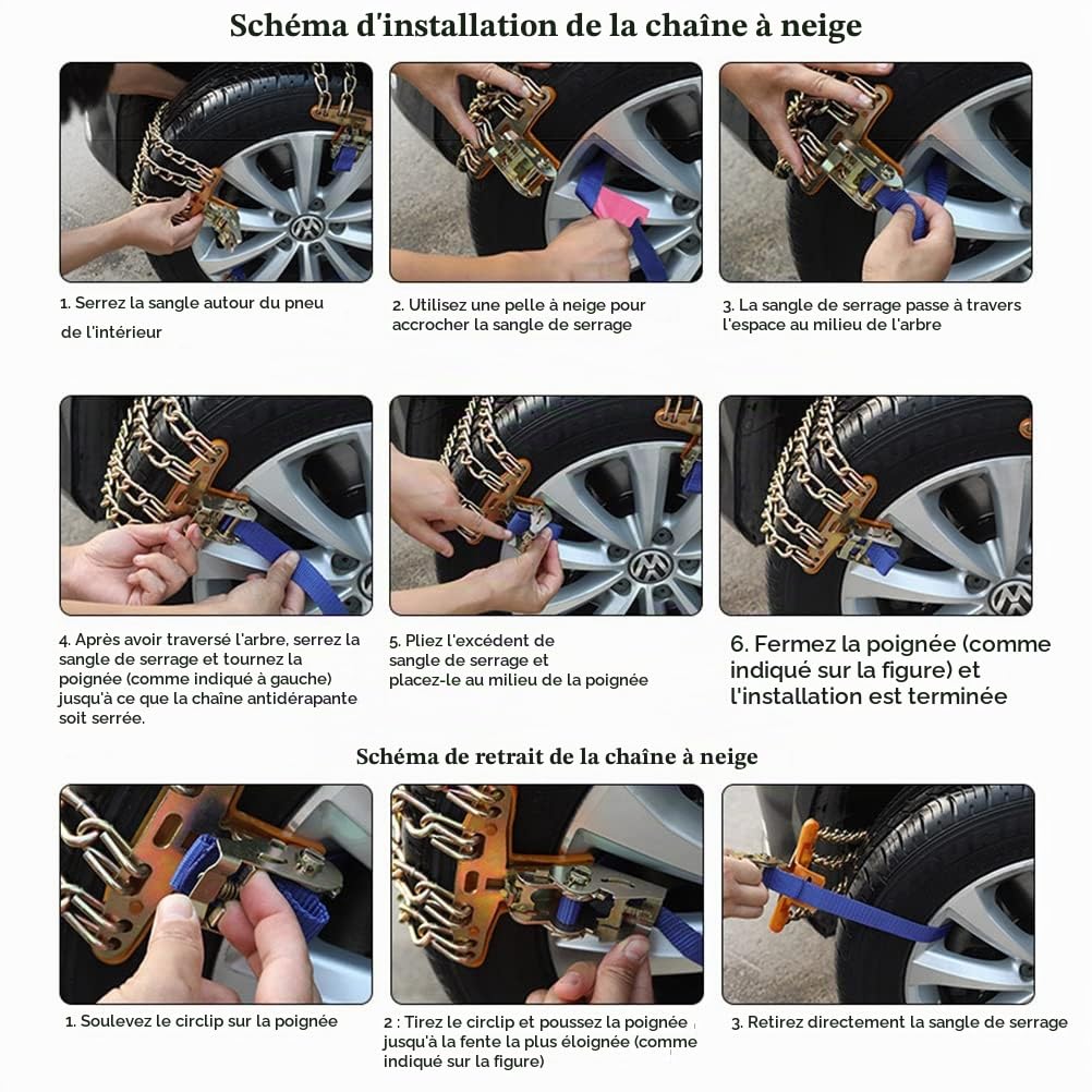 Chaînes à neige pour voitures, chaînes de sécurité antidérapantes pour pneus de neige d'hiver, chaînes de sécurité pour voiture/SUV/camion