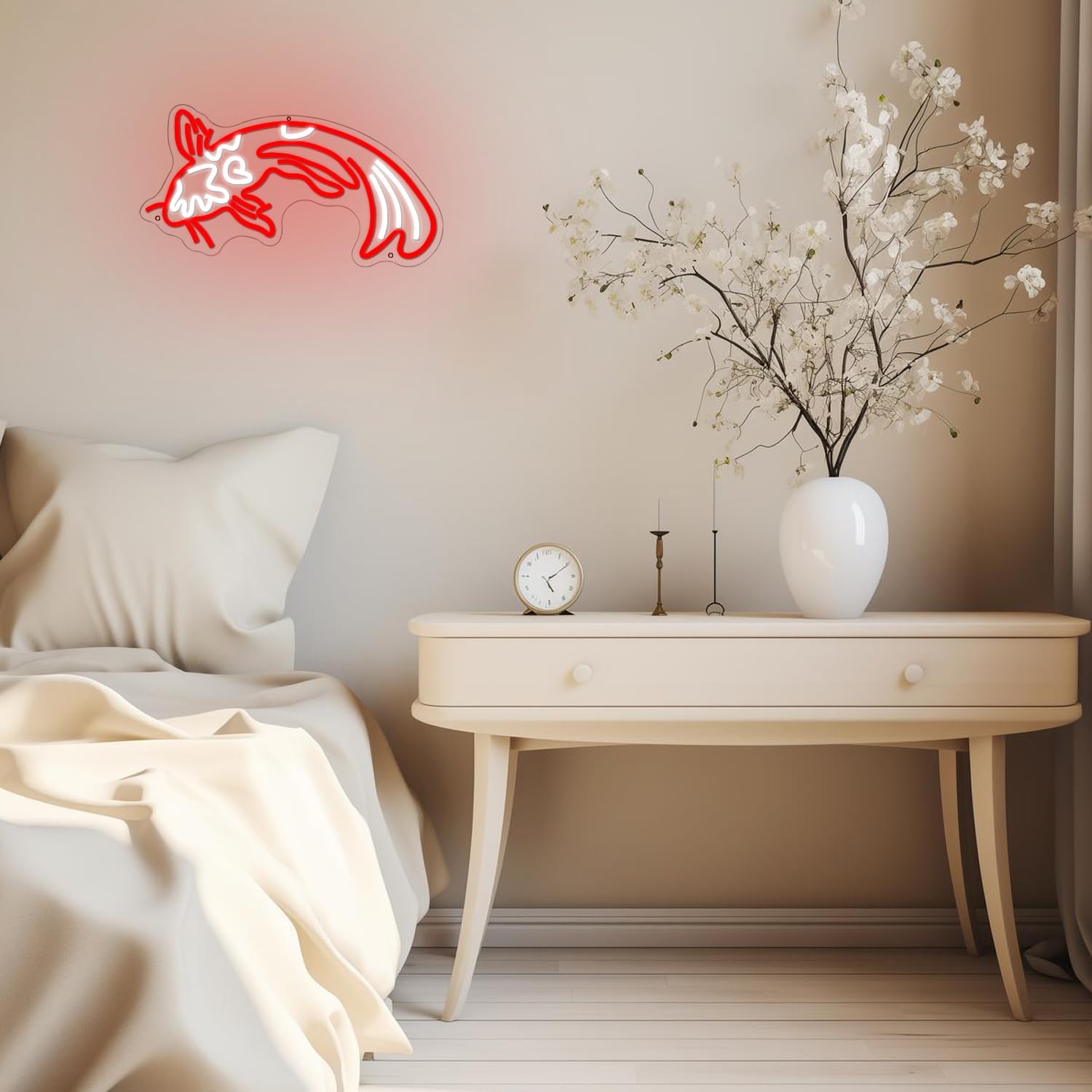 Koi Fish Neon Sign for Wall Decor Koi Carp Neon Lights Japanese Fish Led Neon Red White Neon Signs Lucky Sign 16.7”x9.3” for Bedroom Office Living Room Decoration - Image 6
