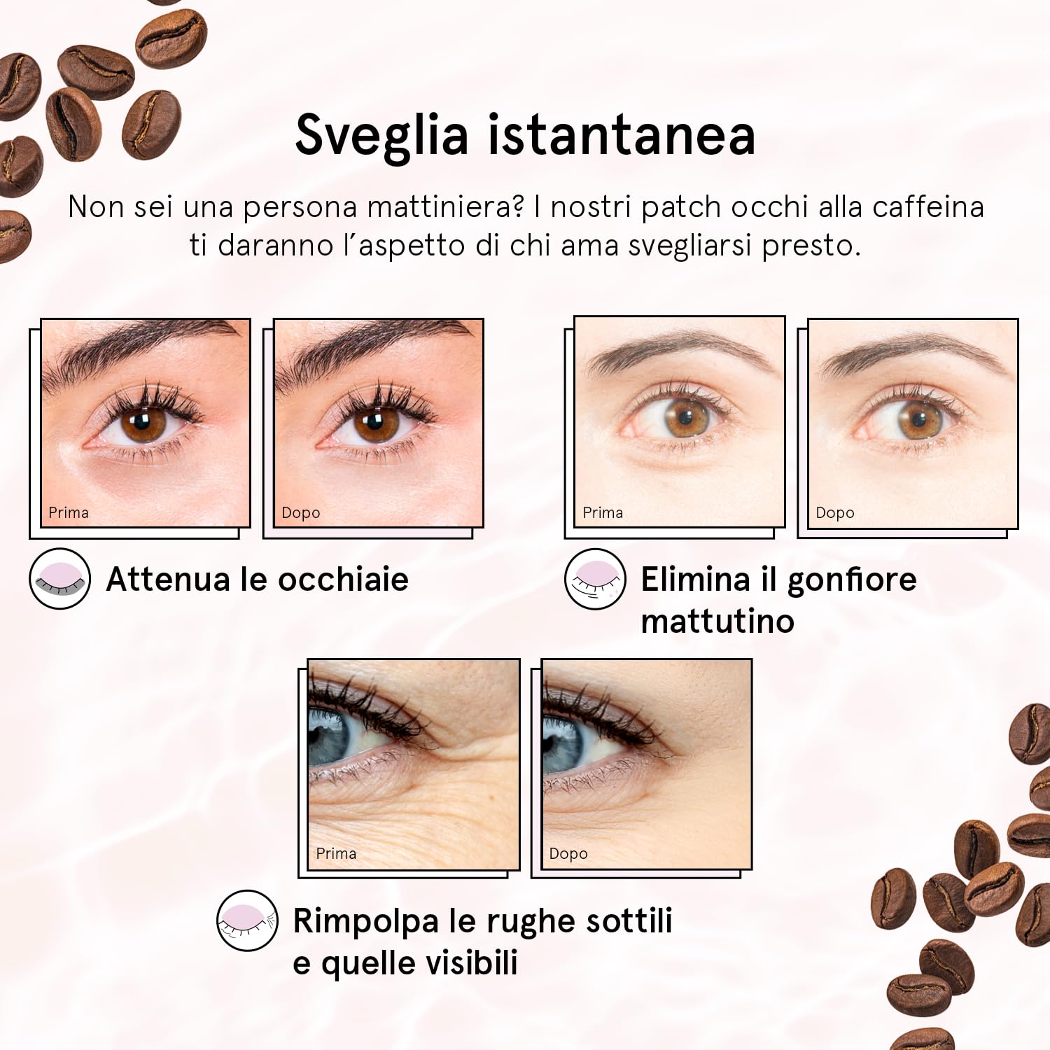 Patch Occhi (24 Paia, Caffè) – Maschera Occhiaie e Borse con Niacinamide ed Acido Ialuronico – Riduce Gonfiori e Rughe – Maschera Occhi Rassodante – Eye Patch by grace&stella