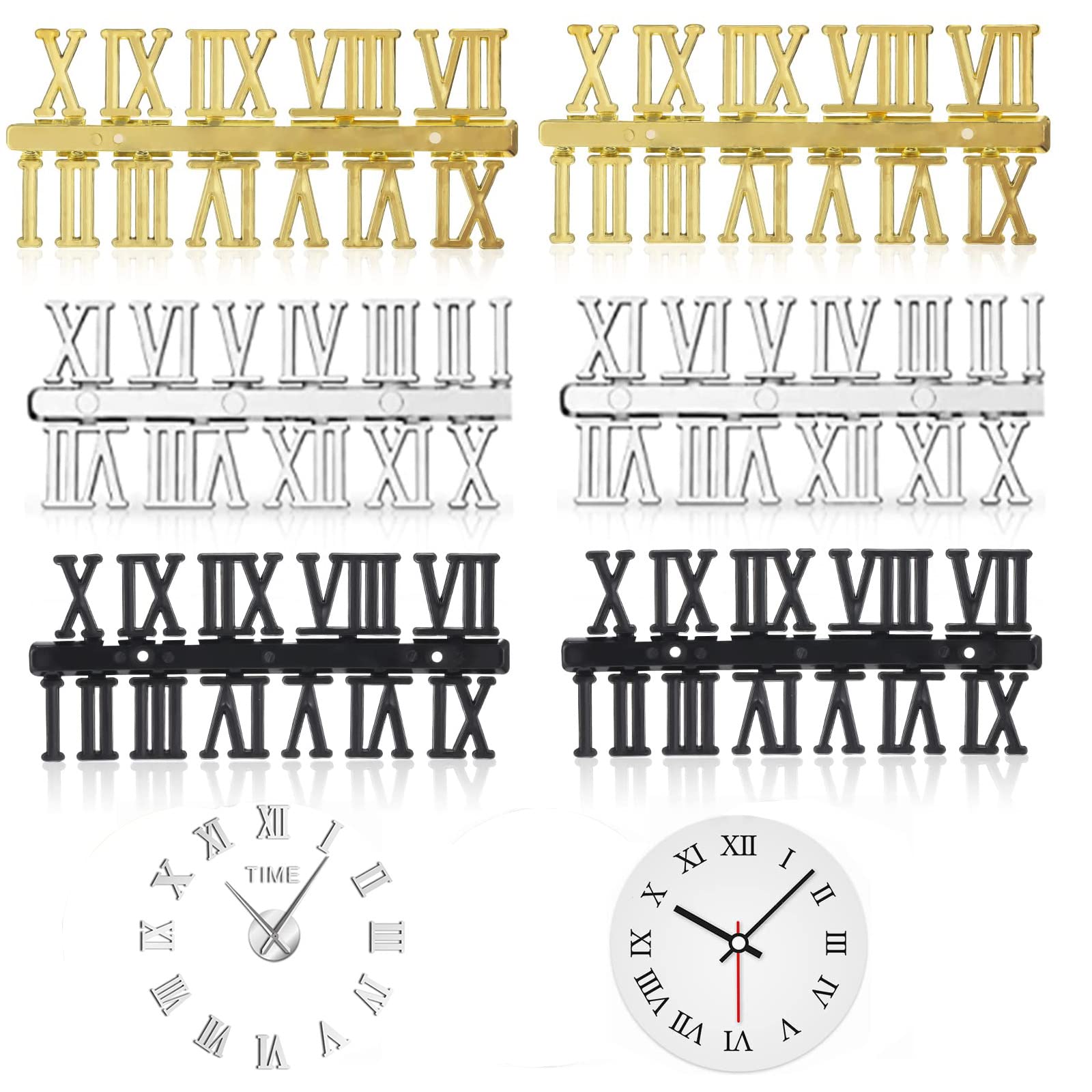 Kit de Números de Reloj,6 Pcs Dígitos Negros Plateados Dorados reloj Digital DIY para Decoración Artística del Hogar Piezas de Repuesto y Rparación de Relojes Digitales (Números Romanos)