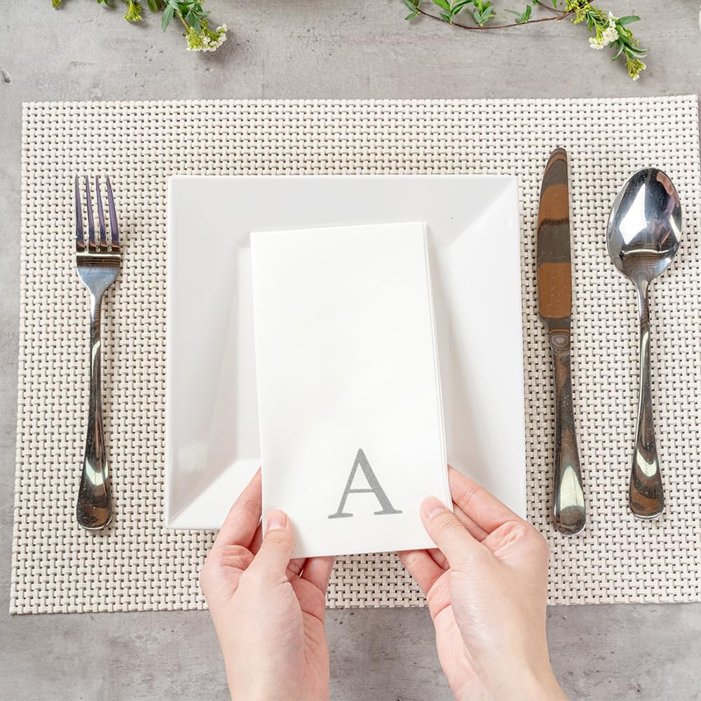 Luxenap - Servilleta rectangular de papel blanco con letra A, letra A, fuente Air Laid, Sans Serif, 15 3/4 x 8 pulgadas, caja de 50 unidades
