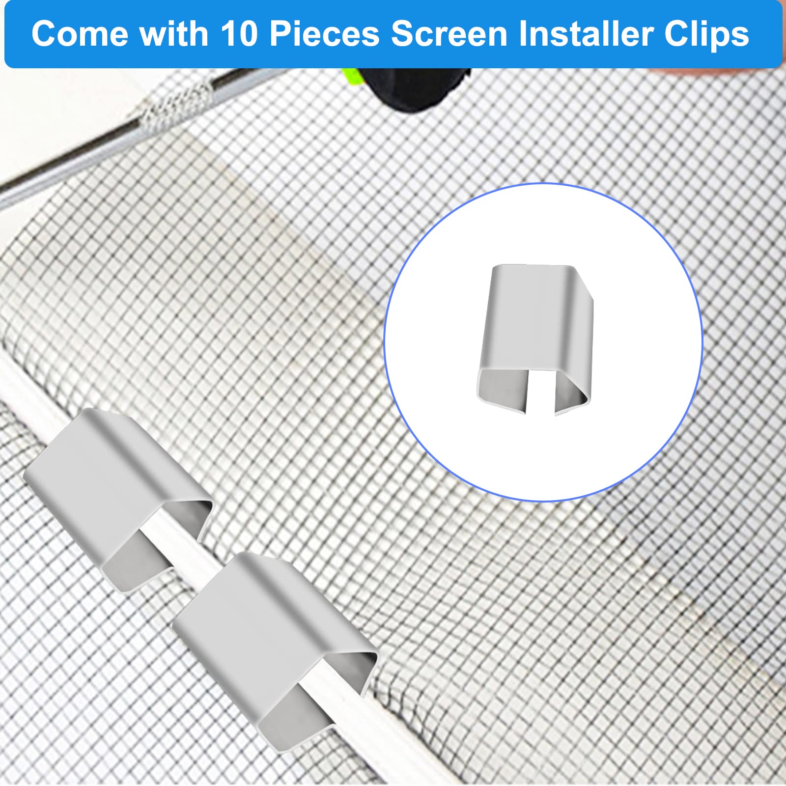 5-in-1 Window Screen Repair Kit With Roller Tool, Spline, Clips & Hook - Fix Screen Doors & Windows - View #9