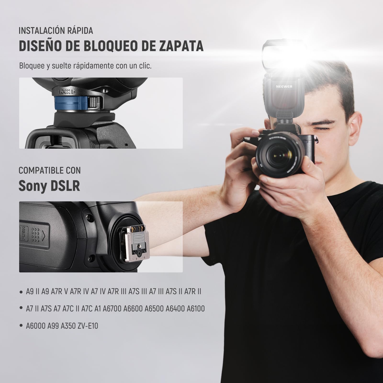 NEEWER NW760-S TTL Flash Speedlite Compatible con Sony DSLR Cámaras, 76Ws GN60 2,4G 1/8000s HSS Speedlight, Conversión TCM, 230 Flashes de Potencia Total, 0,1-2,7s Linterna de Reciclaje Rápido