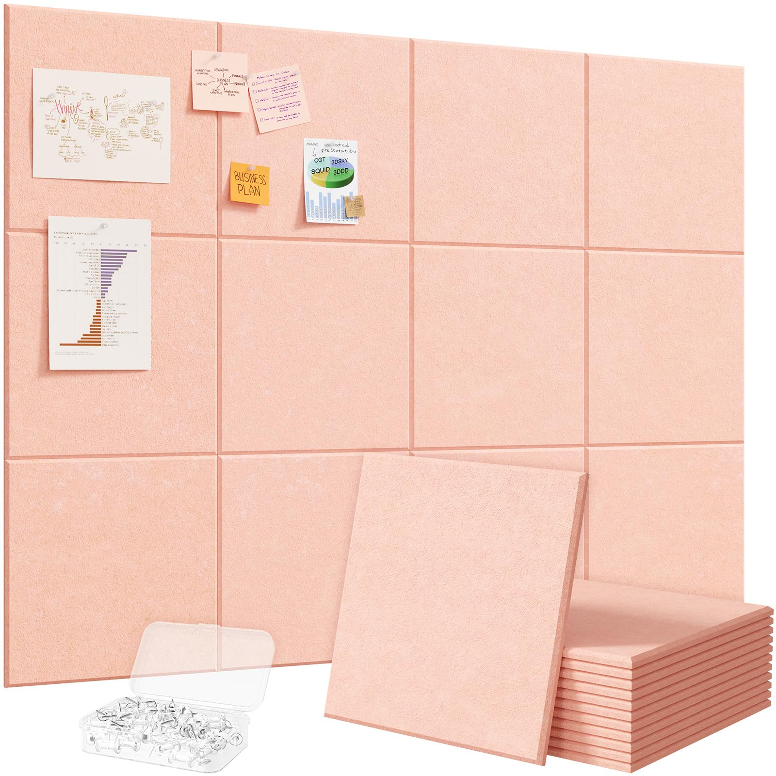 Lifewit 48"x 36" Felt Bulletin Board with Self-Adhesive, 12 Pack Cork Board Alternative for Walls, Large Pin Board Vision Board Message Board with 50 Pushpins for Office Decor, Room Decor, Pink โ image 1