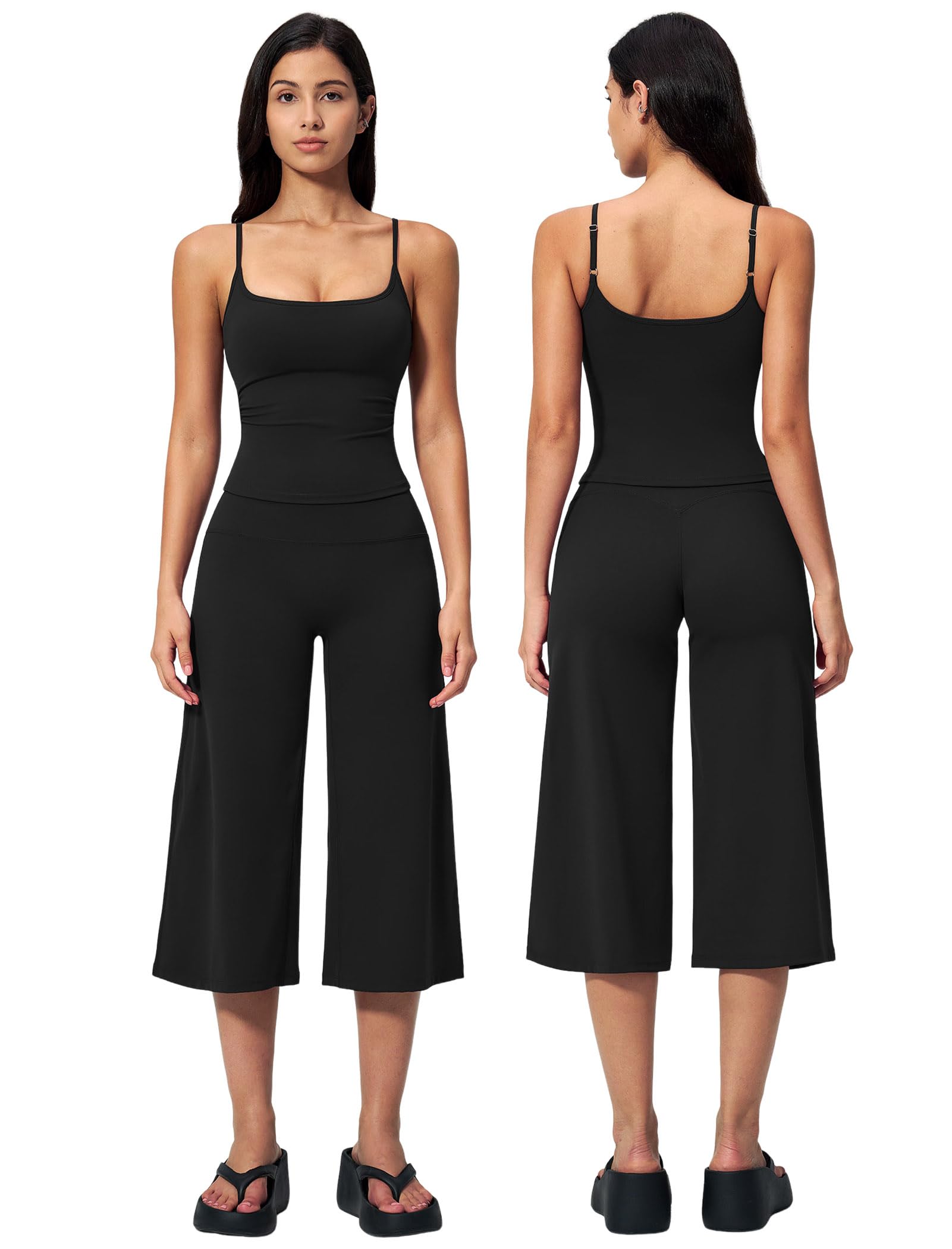 Workout Sets for Women Two Piece Halter Sports Bra Matching Wide Leg Capri Pants Gym Work Yoga Pilates Outfits