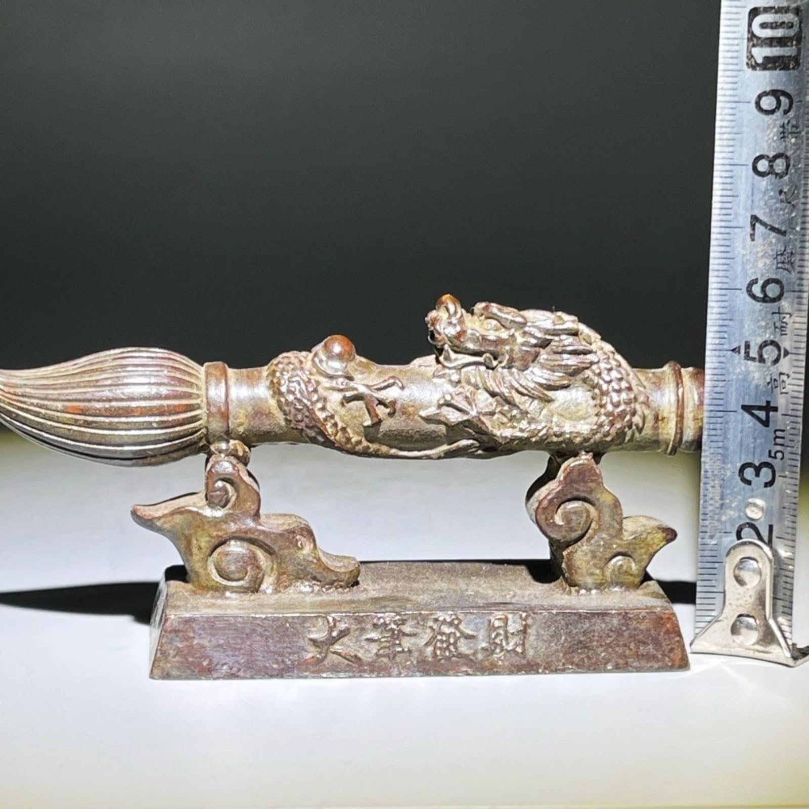 Portalápices antiguo hecho a mano, 13,5 cm y 13,5 cm, adorno de bronce