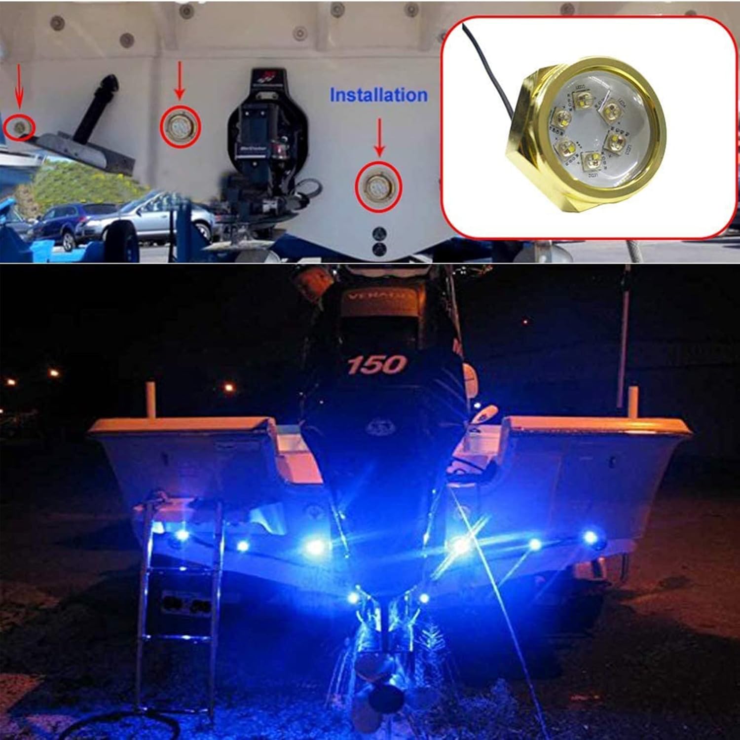 2Pcs RGBW 1/2" NPT LED Boat Drain Plug Light 12V Underwater Boat Trailer Light,No Holes to Drill,RF APP Control Marine Boat LED Light for Fishing Swimming Diving