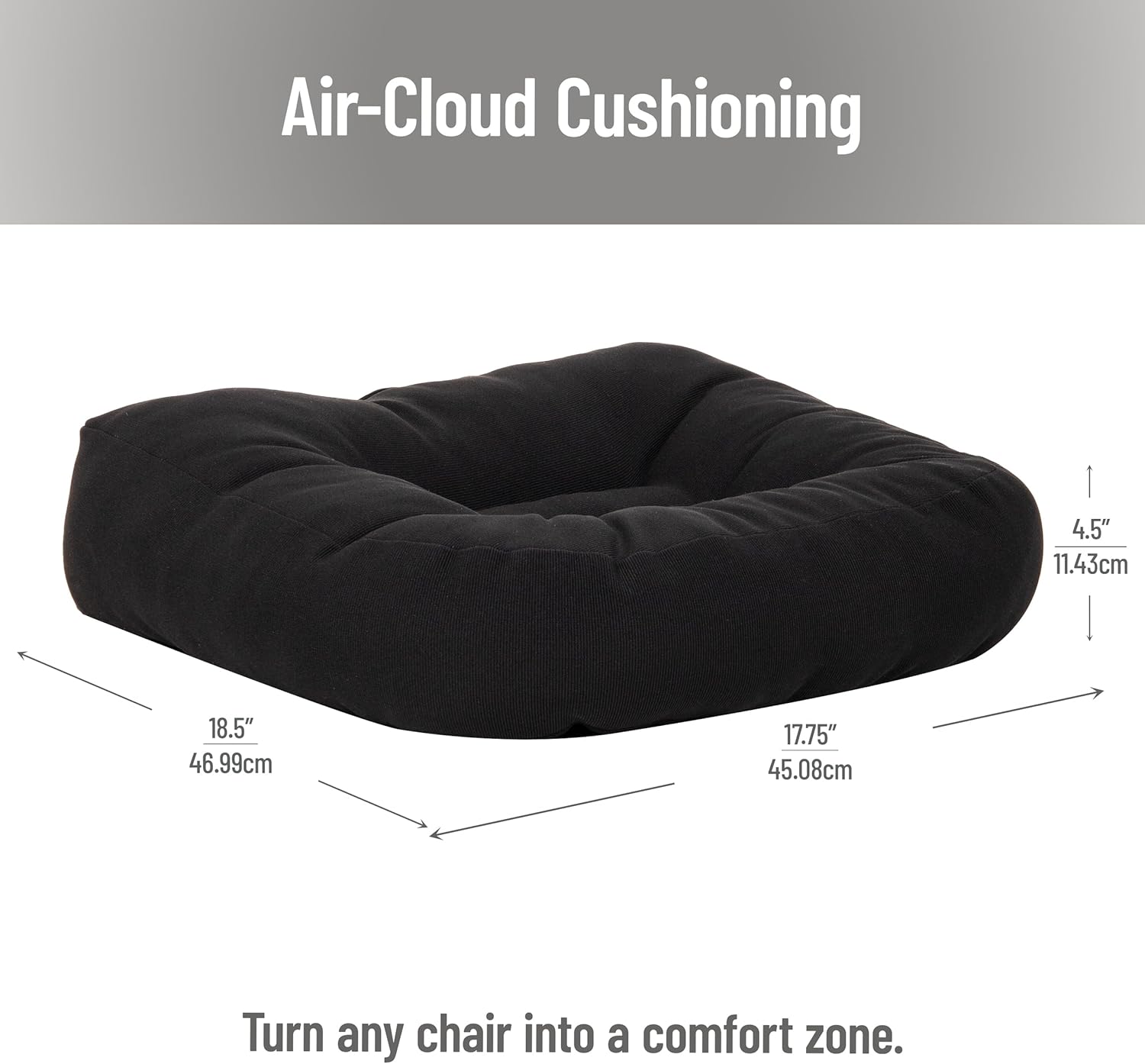 Mind Reader Air-Cloud Booster Seat Cushion for Office, Car, Wheelchair, Support Pillow with Carry Handle, Black
