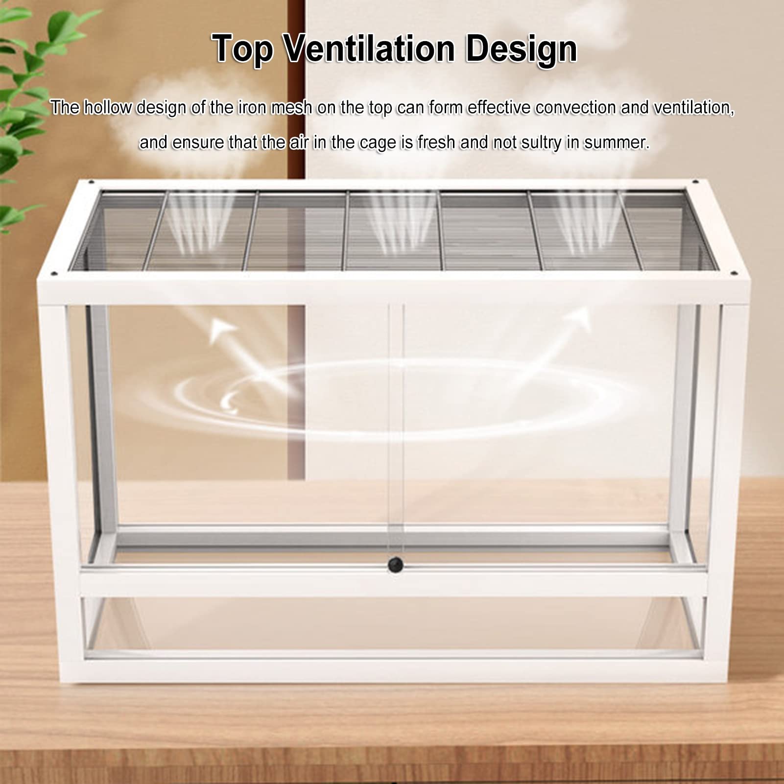 Szklane terrarium dla gadów Pełny widok Atrakcyjna wizualnie szklana klatka siedliskowa dla gadów dla chomika, złotego niedźwiedzia, rumianego kurczaka, jeża, jaszczurki (złota 60x35x46 cm)