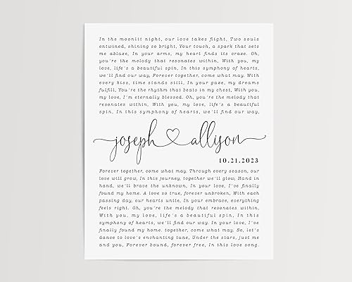Miniatura 2 de Póster de letras de canciones personalizadas, regalo de aniversario de boda, arte de pared para parejas, letras de canciones de boda personalizadas,