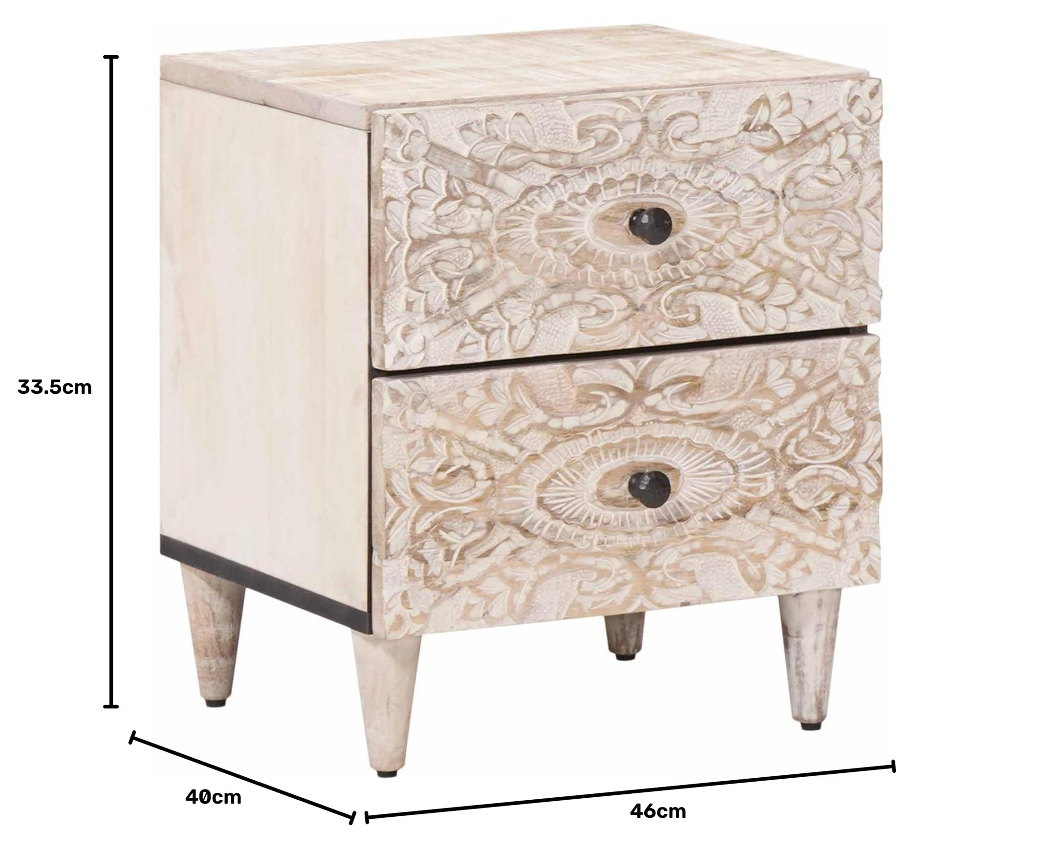 Fengshui Table de chevet en bois de manguier massif 40 x 33,5 x 46 cm