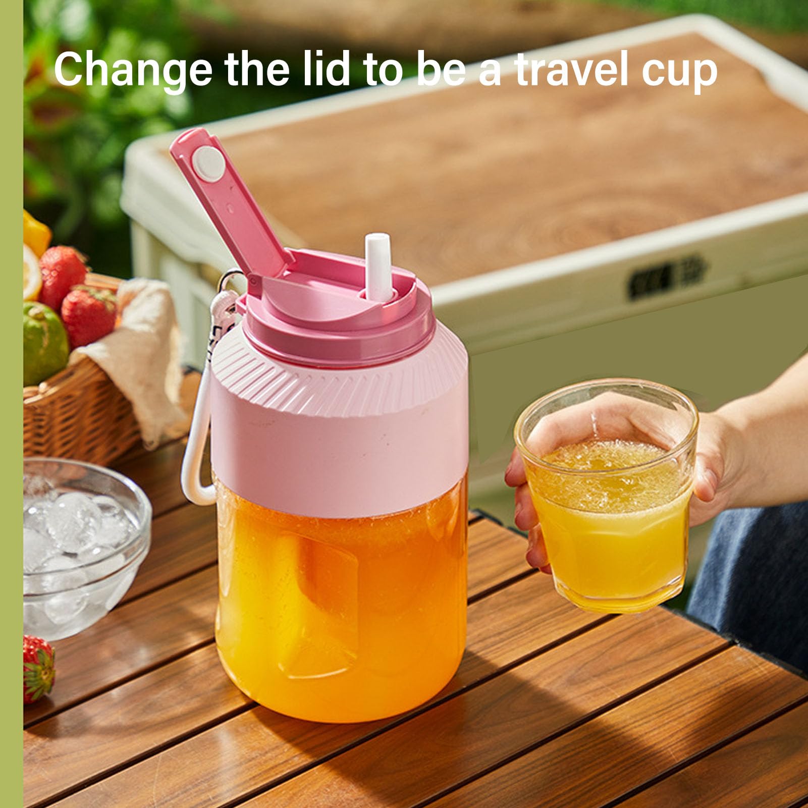 BuyWeek Blender Portable 1 L, Mixeur Smoothie Sans Fil Rechargeable à Double Couvercle Mélangeur de Voyage pour Activités de Plein Air, Voyages, Salle de Sport, Fêtes (Rose)