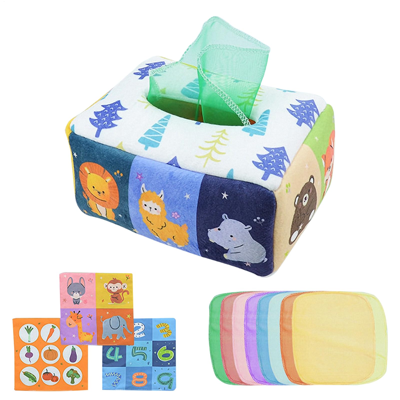 Tissue Box Toy - Kids Sensory Play Set | Pull-Out Tissue Box With 8 Silk Scarves & 3 Crinkle Papers, Soft Learning Toy For Newborns, &, Early Development