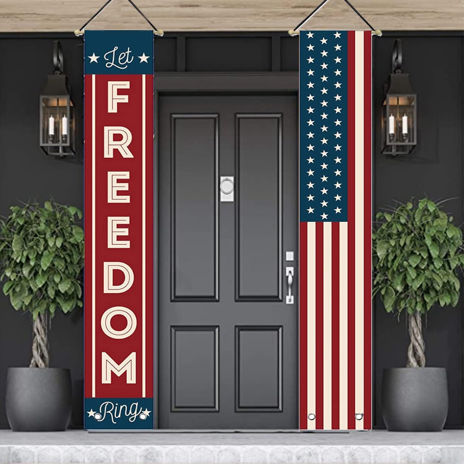 4th of July Decorations Outdoor Patriotic Memorial Day Decor, Independence Veterans Labor Day Hanging American Flag and Banner Wreath, Stars and Stripes Porch Sign Party Supplies - Red White Blue 2026